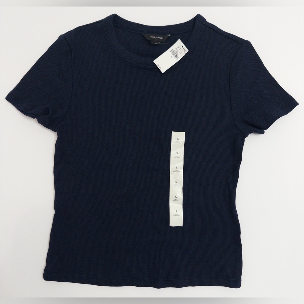NWT Banana Republic Ribbed Short Sleeve T-Shirt Preppy Navy Size S
